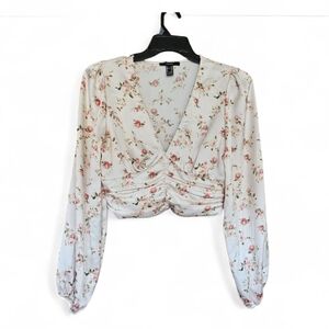 Forever 21 Cream Floral Cropped Blouse